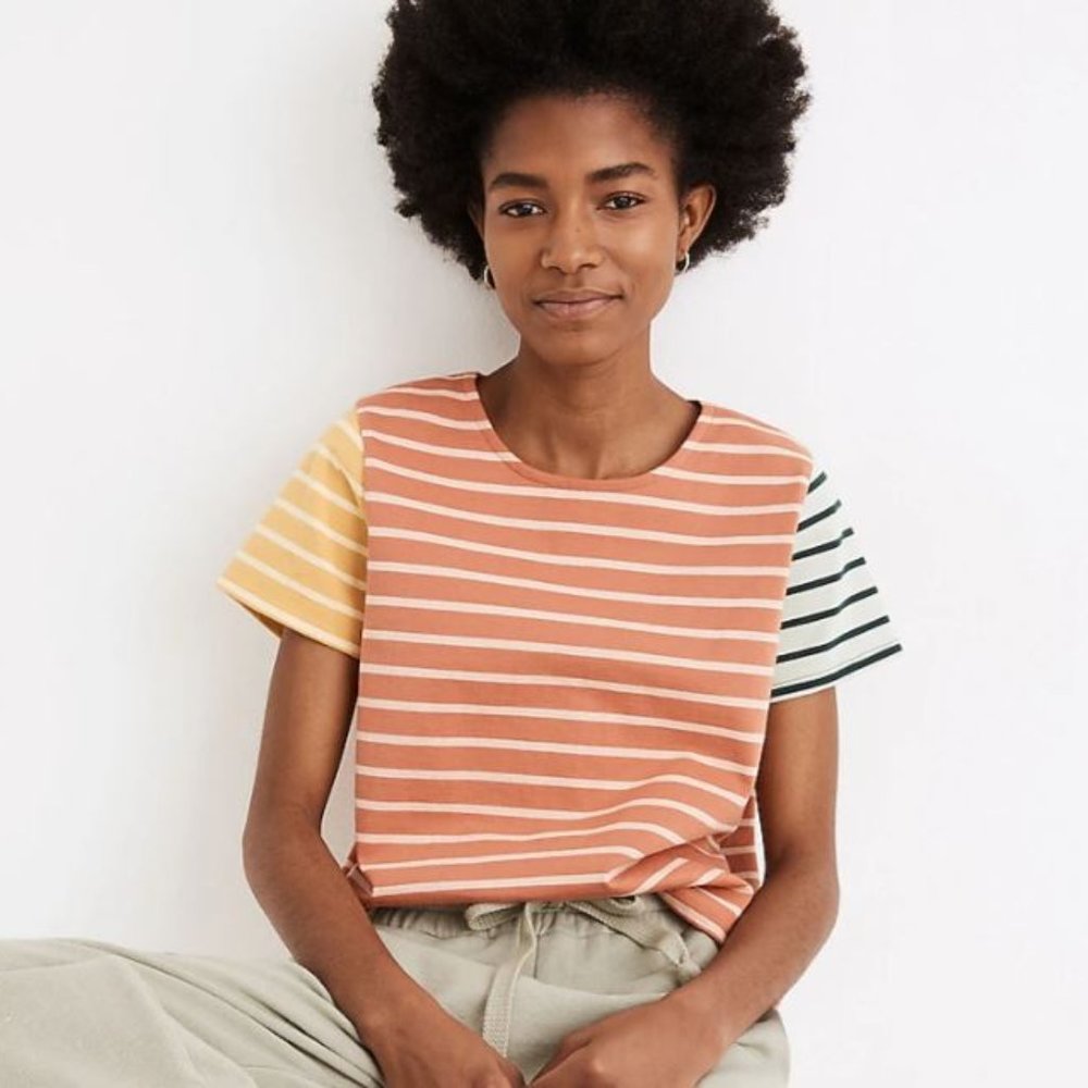 Luxe Boxy-Crop Tee in Colorblock Stripe